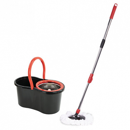 Швабра с отжимом и ведром 7л/5л отжим центрифуга / рукоятка, 2 круглые насадки, крепление кольцо, черный, LAIMA 607487