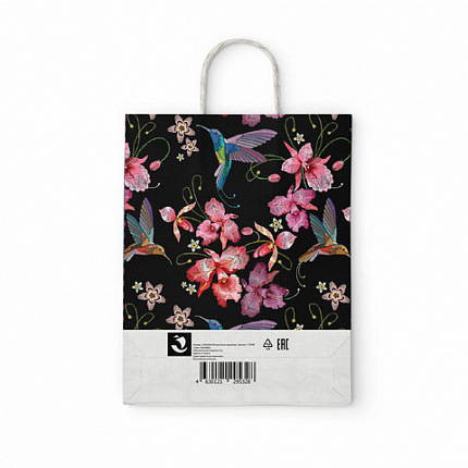 Крафт-пакет бумажный "Колибри" 22х12х25 см, с кручеными ручками, плотность 100 г/м2, белый, 115328