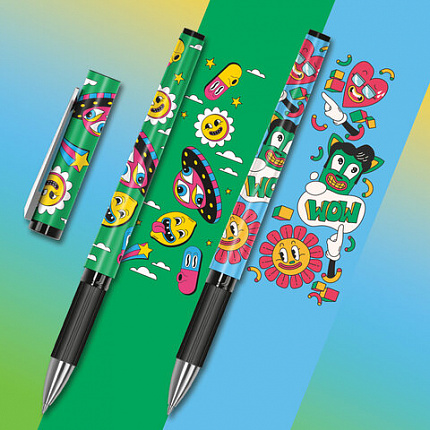 Ручка шариковая с грипом FUNSTER GRIP "ATTENTION!", СИНЯЯ, пишущий узел 0,7 мм, линия письма 0,3 мм, 144395