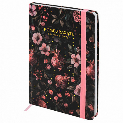 Ежедневник недатированный с резинкой А5 145х203 мм, BRAUBERG, твердый, фольга, 128 л., "Pomegranate", 116293