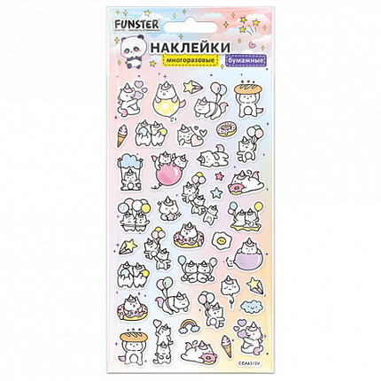 Наклейки бумажные 17,5х9,5 см, ассорти 12 видов, FUNSTER (ФАНСТЕР), 666676