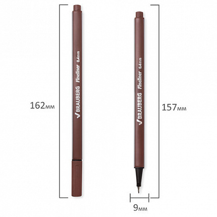 Ручка капиллярная (линер) BRAUBERG "Aero", КОРИЧНЕВАЯ, трехгранная, металлический наконечник, линия письма 0,4 мм, 142257