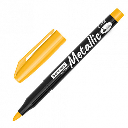 Маркеры для декорирования и рисования ЗОЛОТО и СЕРЕБРО, METALLIC MARKER, линия письма 1-2 мм, BRAUBERG, 152655