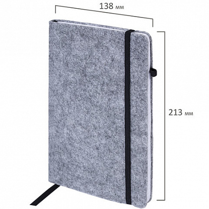 Блокнот А5 138x213мм BRAUBERG "Voylok" войлок, резинка, держатель, 80л клетка, серый, 117135