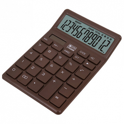 Калькулятор настольный BRAUBERG CH-12-BR (153х103 мм),12 разрядов, двойное питание, коричневый, 272961