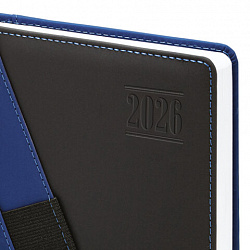 Ежедневник датированный 2026, А5, 138х213 мм, BRAUBERG "Swirl", под кожу, держатель для ручки, синий, 117479