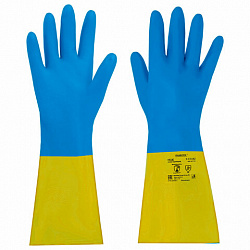 Перчатки неопрен КЩС ULTRA NEOPRENE химически устойчивые, с х/б напылением, сине-желтые, размер 7-7,5 S (малый) RABBITEX (РАББИТЕКС) 701113