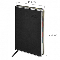 Ежедневник датированный 2026 А5 148х218 мм, GALANT "Infinity Silver", под кожу, черный, 117495