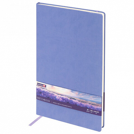 Скетчбук, слоновая кость 140 г/м2 210х297 мм, 80 л., КОЖЗАМ, резинка, BRAUBERG ART CLASSIC, пастель сиреневый, 116883