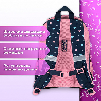 Ранец BRAUBERG KIDS START, 1 отделение, 2 кармана, "Четыре котика", 35х26х13 см, 273150