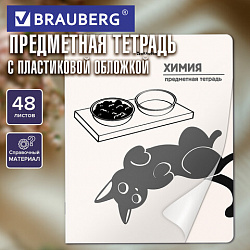 Тетрадь предметная КОТ-НЕПОСЕДА 48 л., пластиковая обложка, ХИМИЯ, клетка, подсказ, BRAUBERG, 405538