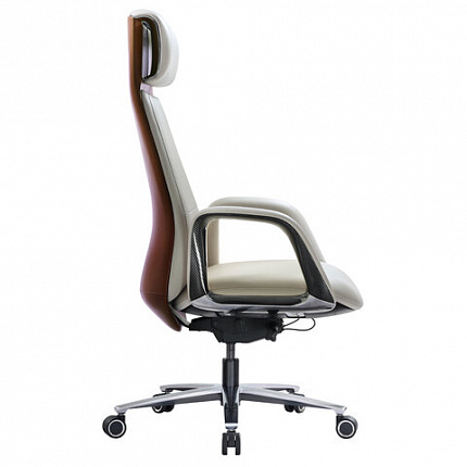 Кресло HAWASAN PREMIUM EX-820, синхромеханизм, слайдер, экокожа, белое/коричневое, 533237