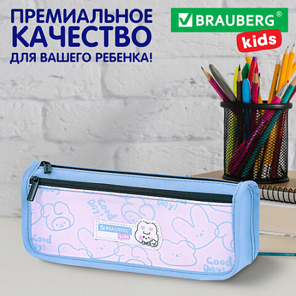 Пенал мягкий BRAUBERG KIDS, 2 отделения, полиэстер, "Зайчик", 22x10x6 см, 273552