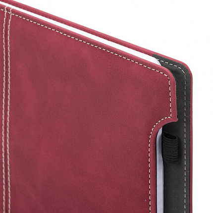 Блокнот А5 165x218 мм, BRAUBERG "Perfect", под кожу софт-тач, держатель для ручки, 80 листов, клетка, бордовый, 116616