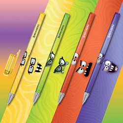 Ручка шариковая с принтом BRAUBERG "МОНСТРИКИ", СИНЯЯ, SOFT TOUCH покрытие, узел 0,7 мм, линия письма 0,35 мм, 144482