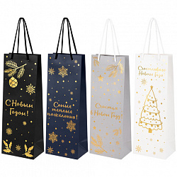 Пакет подарочный (1 шт.) новогодний, 13x9x36 см, "Bottle #2", голография, ассорти, ЗОЛОТАЯ СКАЗКА, 592429