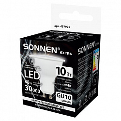 Лампа светодиодная SONNEN EXTRA, 10 (90) Вт, GU10, софит, нейтральный белый, 30000 ч, LED MR16-GU10-10W-4000, 457925
