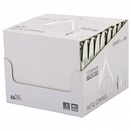 Готовальня STAFF "College" 2 предмета: циркуль 120 мм, запасные грифели, пластиковый пенал, дисплей, ассорти, 210862