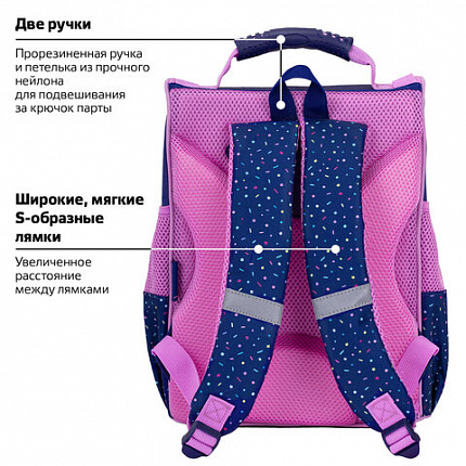 Ранец ПИФАГОР BASIC, 1 отделение, 3 кармана, эргономичная спинка, "Веселые пончики", 35х28х18 см, 273137