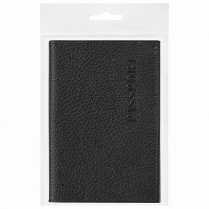 Обложка для паспорта натуральная кожа флоттер, "PASSPORT", кожаный уголок, черная, BRAUBERG, 238192