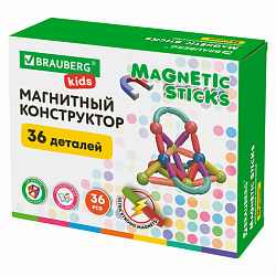 Магнитный конструктор MAGNETIC STICKS, 36 магнитных деталей, BRAUBERG KIDS, 665721