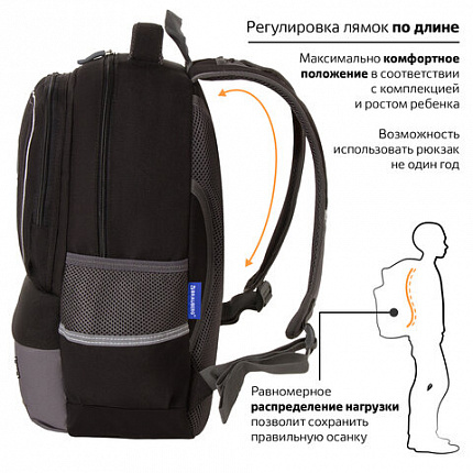 Рюкзак BRAUBERG STAR, 1 отделение, 5 карманов, "Spider", черный, 40х29х13 см, 229978