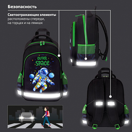 Рюкзак ПИФАГОР SCHOOL, 1 отделение, 3 кармана, "Outer space", 38x28х14 см, 273173