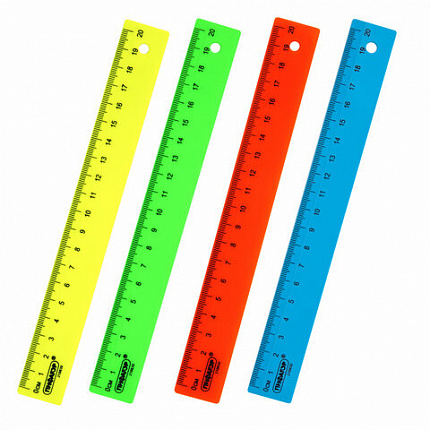 Линейка пластиковая 20 см, ПИФАГОР, неоновая, ассорти, 210830