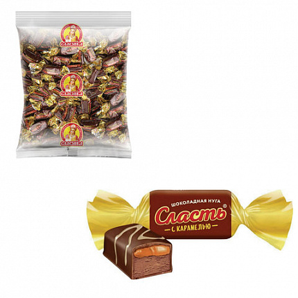 Конфеты глазированные СЛАВЯНКА "Сласть", шоколадная нуга с карамелью, 1000 г, 20523