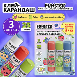 Клей-карандаш ароматизированный FUNSTER (ФАНСТЕР), 25 г, ВЫГОДНАЯ УПАКОВКА, 3 штуки на блистере, 274271