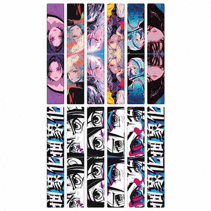 Закладки для книг МАГНИТНЫЕ, "АНИМЕ", набор 12 штук, 60x20 мм, FUNSTER, 116655