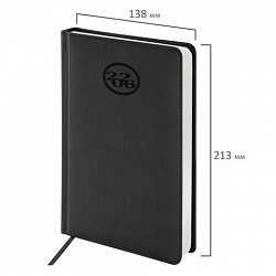 Ежедневник датированный 2026, А5, 138x213 мм, BRAUBERG "Favorite", под кожу, черный, 117037