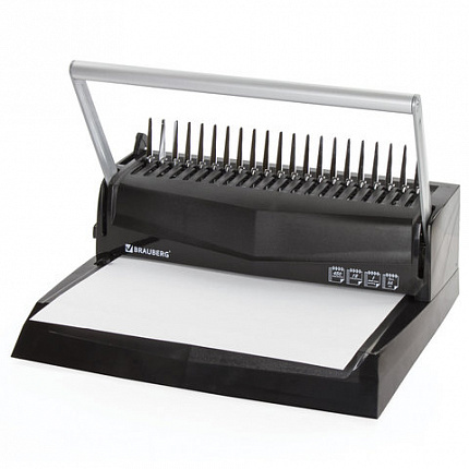 Переплетная машина для пластиковой пружины BRAUBERG B12, пробивает до 12 листов, сшивает до 450 листов, 530959