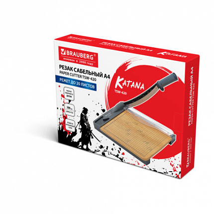 Резак сабельный BRAUBERG KATANA WOOD TSW-420 A4, 20 листов, длина реза 300 мм, деревянное основание, 533366
