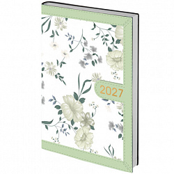 Ежедневник датированный 2027, А5, 138x213 мм, BRAUBERG "Vista Evoke", под кожу, твердый, "Green pattern", 117979
