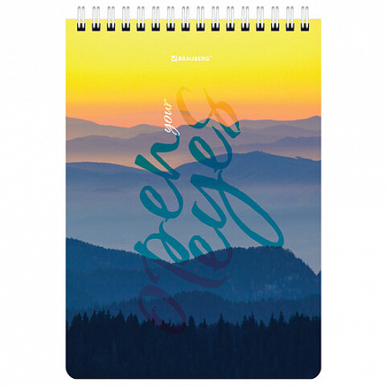 Блокнот А5 (146х206 мм), 60 л., гребень, картон, клетка, BRAUBERG, "Горы в облаках", 114361