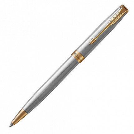 Ручка шариковая PARKER "Sonnet Core Stainless Steel GT", корпус серебро, позолота, черная, 1931507