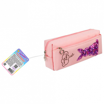 Пенал-косметичка ЮНЛАНДИЯ, 2 отделения, мягкий, "Зайка", розовый, 20х7х9 см, 228988