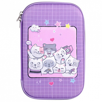 Пенал ЮНЛАНДИЯ большой, 1 отделение, 1 откидная планка, карман, полиэстер/EVA, 22х15х5 см, "Cats selfie", 273193