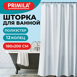 Шторка для ванной ПОЛИЭСТЕР, 180х200 см, кольца в комплекте, ГОЛУБОЙ БРИЛЛИАНТ, PRIMILA (ПРИМИЛА), 700096