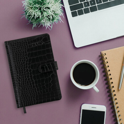 Еженедельник датированный 2026 А5 145х215 мм, BRAUBERG "Party", под кожу, черный, 117180