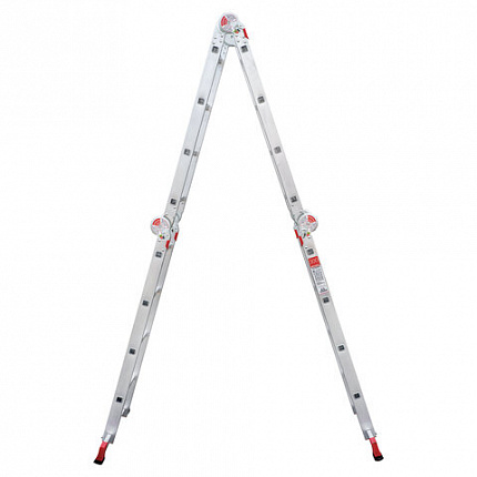 Лестница-трансформер алюминиевая 4х4 ступени, высота 4,5 м (4 секции по 1,2 м) до 150 кг, вес 16,5 кг, НОВАЯ ВЫСОТА, 3320404