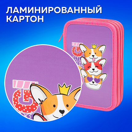 Пенал ПИФАГОР, 3 отделения, ламинированный картон, 19х11 см, "Королевские корги", 272250