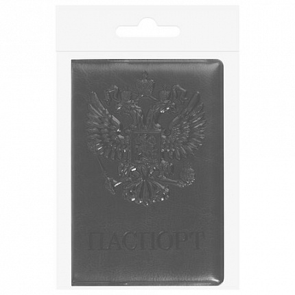 Обложка для паспорта STAFF, полиуретан под кожу, "ГЕРБ", черная, 237602