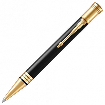Ручка шариковая PARKER "Duofold Classic Black GT", корпус черный, позолоченные детали, черная, 1931386