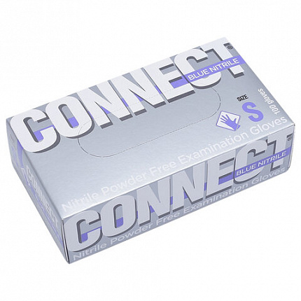 Перчатки медицинские смотровые нитриловые 50 пар (100 штук), CONNECT, голубые, размер 6-7, S (малый)