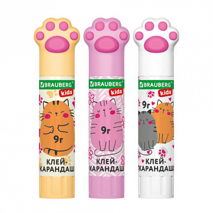 Клей-карандаш "Лапки" Cat Paw, 9 г, фигурный колпачок, BRAUBERG KIDS, 271981