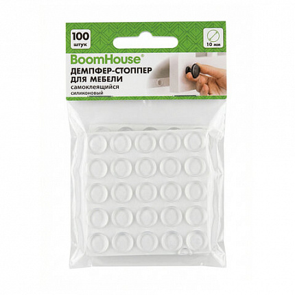 Демпфер стоппер для мебели силиконовый самоклеящийся d=10 мм, КОМПЛЕКТ 100 шт., Boomhouse, 701811