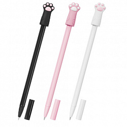 Ручки с топпером шариковые FUNSTER "CAT PAWS", НАБОР 3 ШТУКИ, СИНИЕ, пишущий узел 0,7 мм, линия письма 0,35 мм, 144375