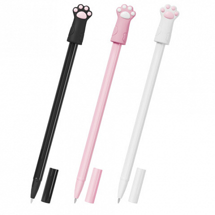 Ручки с топпером шариковые FUNSTER "CAT PAWS", НАБОР 3 ШТУКИ, СИНИЕ, пишущий узел 0,7 мм, линия письма 0,35 мм, 144375